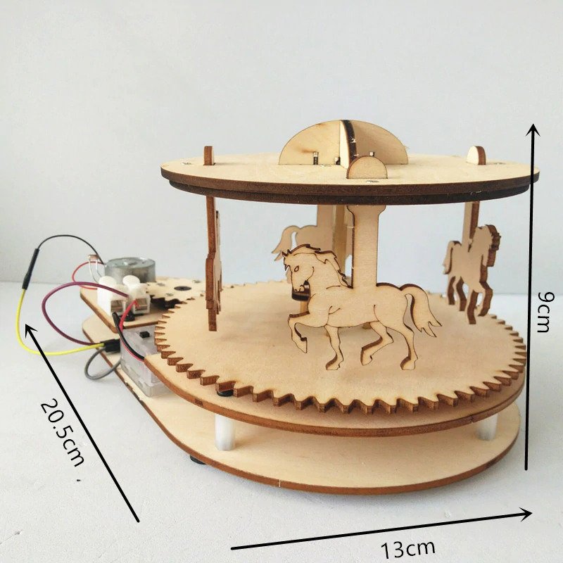 DIY Wooden Carousel Toy for Education, STEM Physics & Electronics Light or Voice Controlled Project